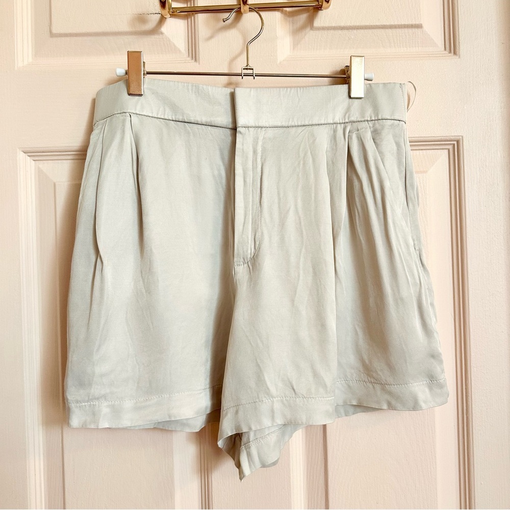 Zara Light Sage Green Pleated High-Waist Shorts